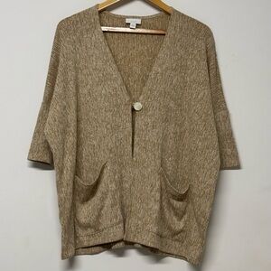Pure Jill Linen Blend Knit Cardigan One Button Jacket Curry Beige S